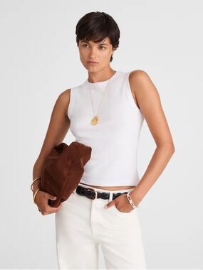 Madewell women’s The '90s Crew Neck Tank in Compact Cotton white Size XS NWT